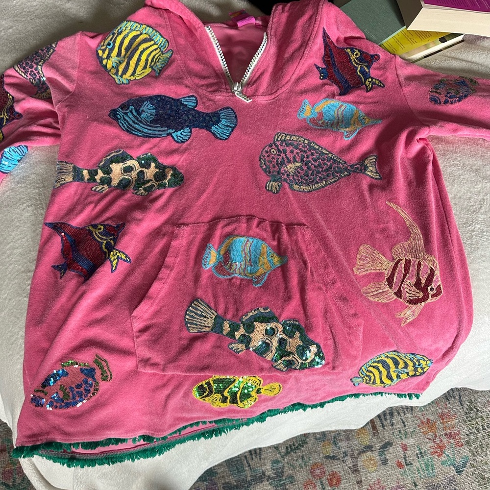 QUEEN OF SPARKLES Pink Fish Pattern Swim Coverup